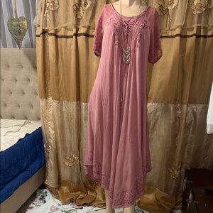 Pink Embroidered Boho Dress